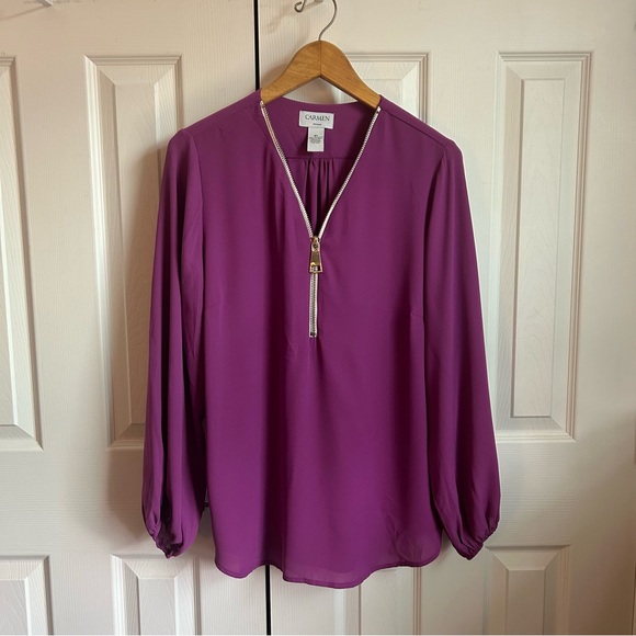 Carmen Marc Valvo Tops - Carmen Mark Valo purple long sleeve zipper front blouse